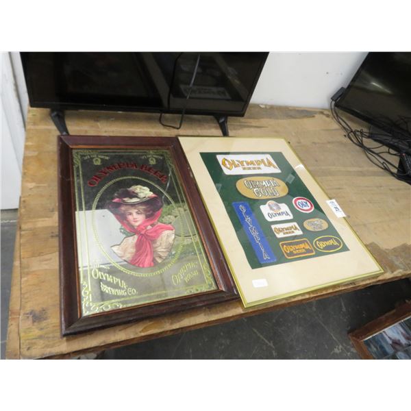 Framed Olympia Beer Mirror and Patches (2) - No Shipping