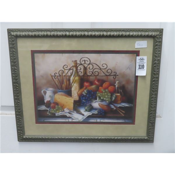 Framed Still Life Fruit/Wine Print - 22  x 18 