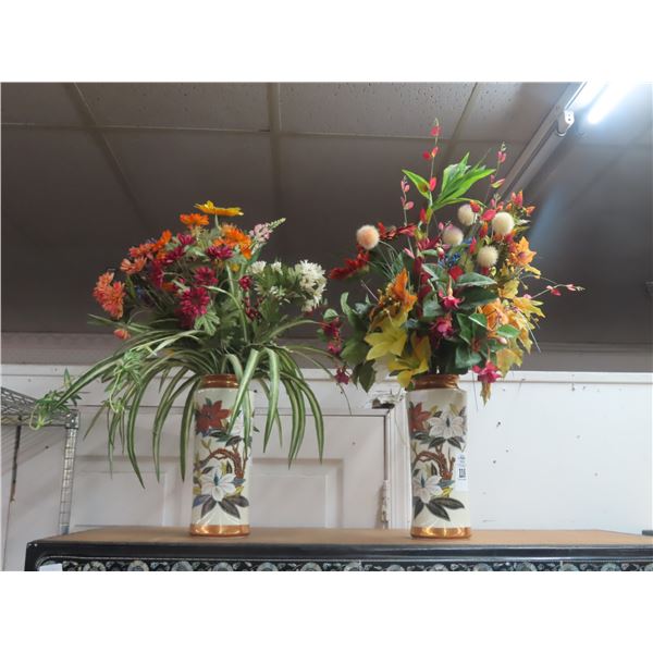 Floral Motif Painted Ceramic Flower Vases (2)