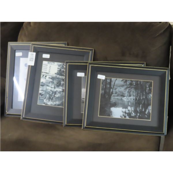 Framed Ship and Floral Scene Photos (4) - 17" x 14"