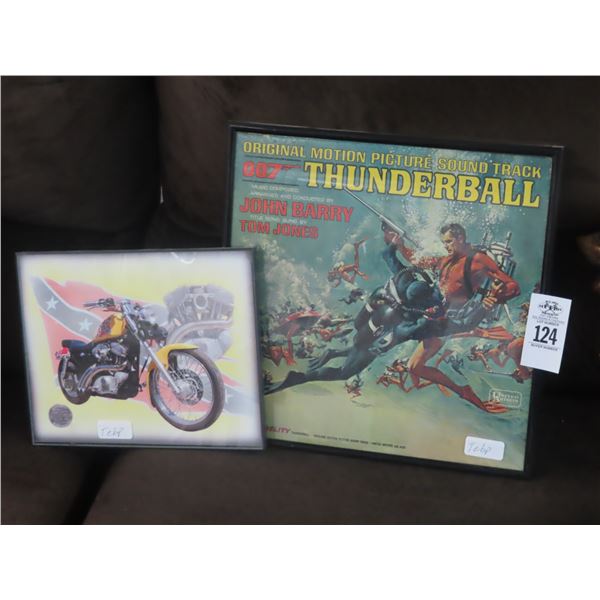 Framed 007 Thunderball and Motorcycle Print - 13" x 13"