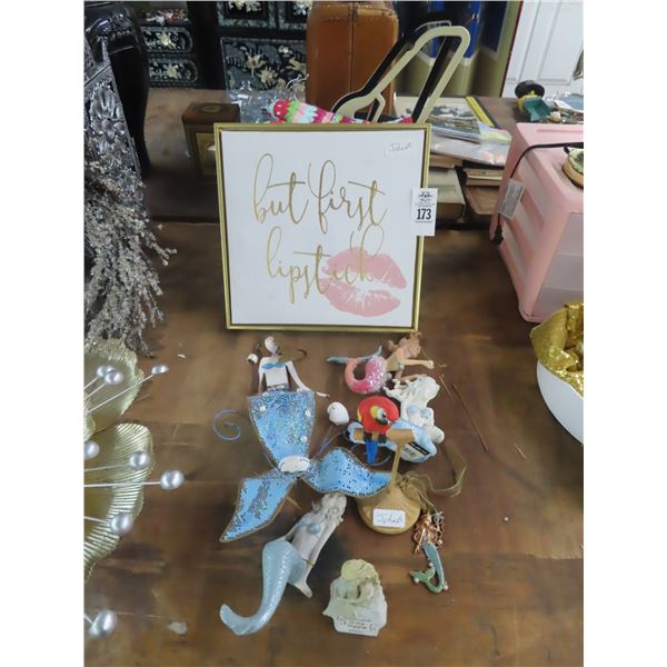 Mermaid Figurines, Wall Art, Wood Bucket