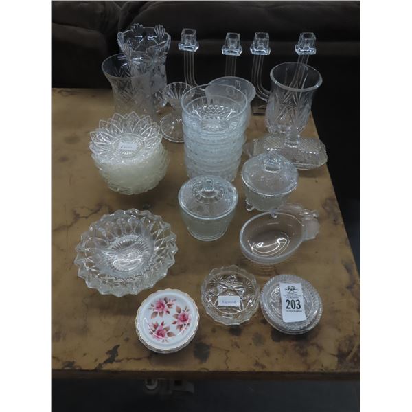 Lot of Glass Dishes and Candle Stands