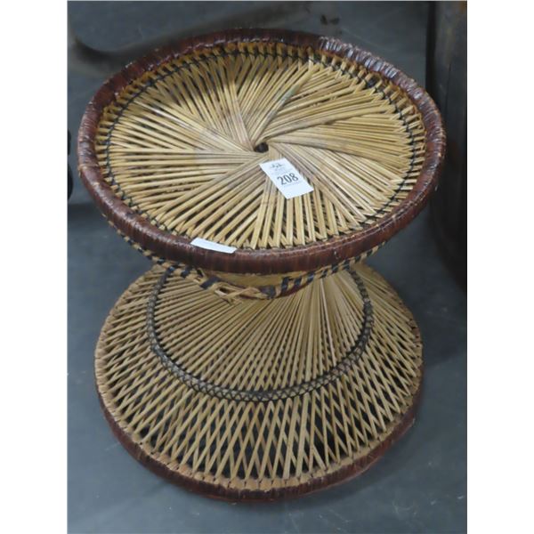 Round Woven Wood Side Table