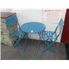 Image 1 : Aqua Blue Metal Round Folding Table w/2 Chairs