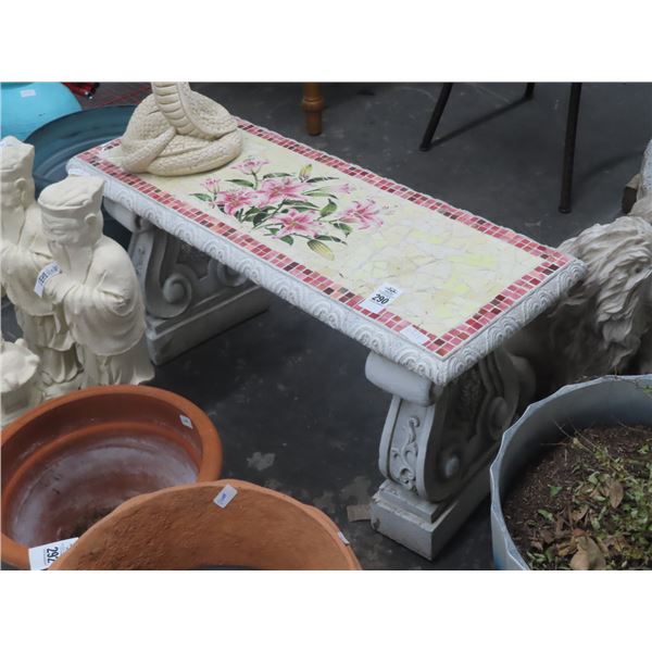 Floral Motif Tile Inlay Cement Bench