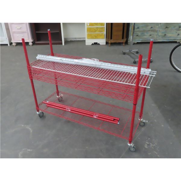 Coated Red Rolling 4 Shelf Rack