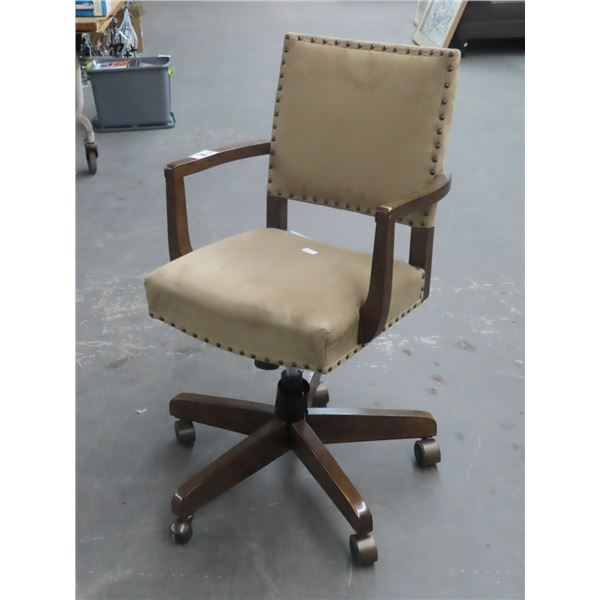 Button Tufted Tan Fiber Desk Armchair