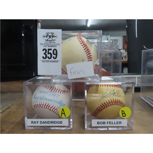 3-Hal New Hauser, Ray Dandridge, Bob Feller Signed Baseballs - 3 X $