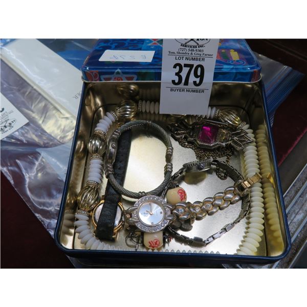 Woman's Watches and Asst. Jewelry In Tin