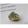 Image 3 : 14K YG Diamond and Emerald Ring w/28 Round Cut Diamonds and 18