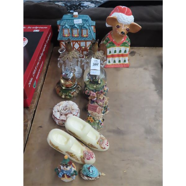 Painted Ceramic Cookie Jars, Snow Globes and Figurines