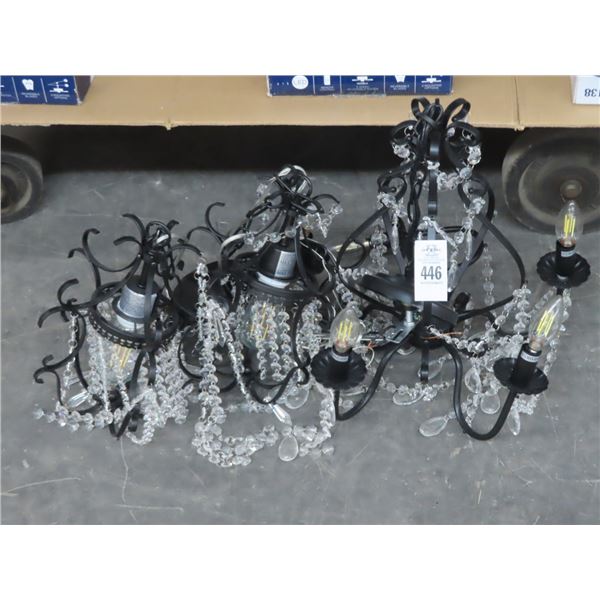 3-Black Metal and Crystal Chandelier - 3 X $