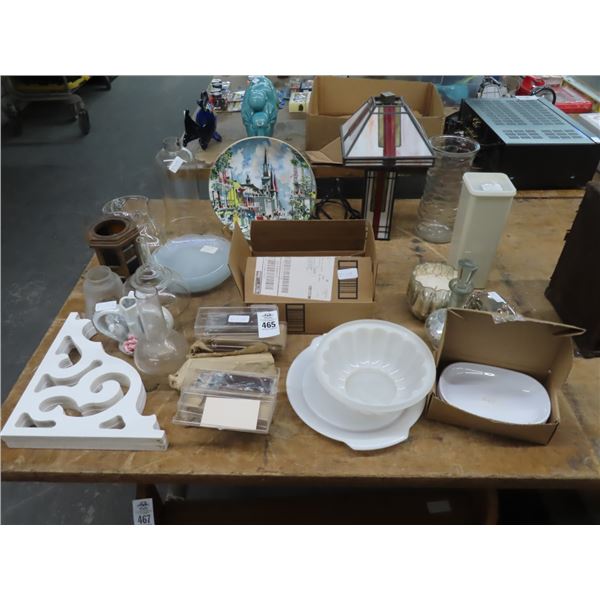 Lot of Bowls Vases, Leaded Glass Lamp, Plates and Bottle Opener