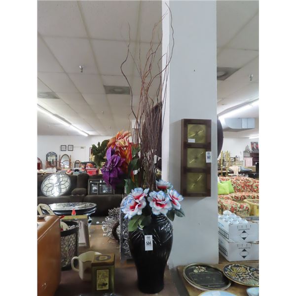 Black Ceramic Urn w/Silk Flowers