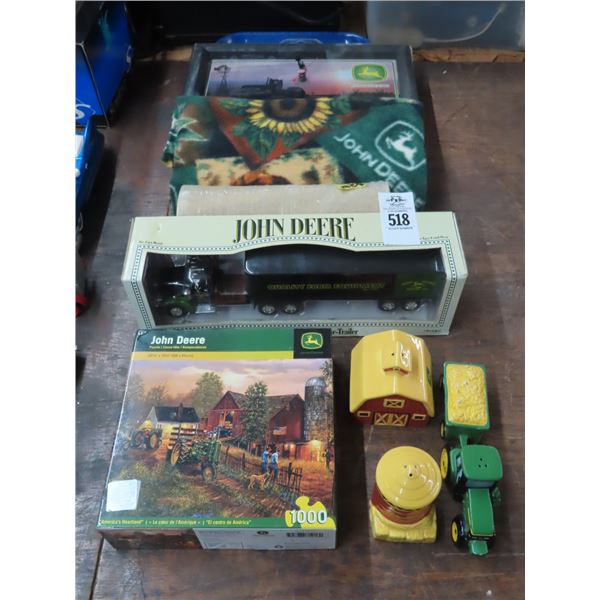 John Deere Puzzle, Clock, Blanket, Collectibles