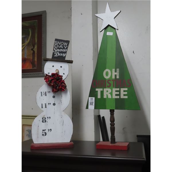 Wood Christmas Tree, Snowman Décor