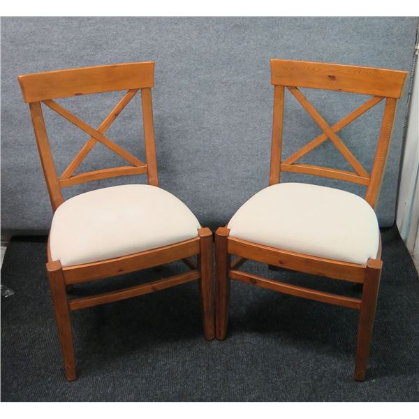 Qty 2 Pottery Barn Wooden Chairs w/ Upholstered Seats 19"x16"x36"H