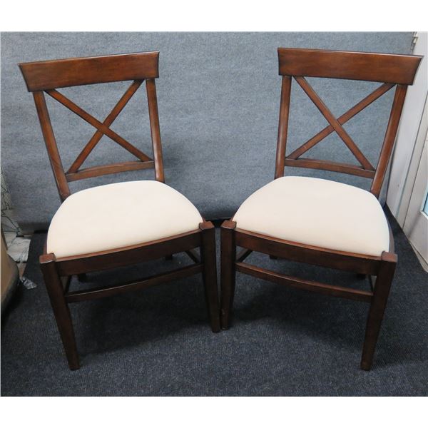 Qty 2 Pottery Barn Wooden Chairs w/ Upholstered Seats