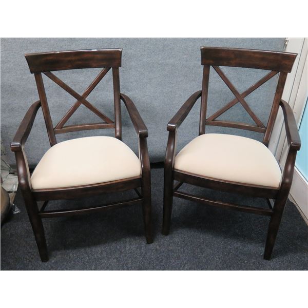 Qty 2 Pottery Barn Wooden Armchairs w/ Upholstered Seats 23"x16"x35"H