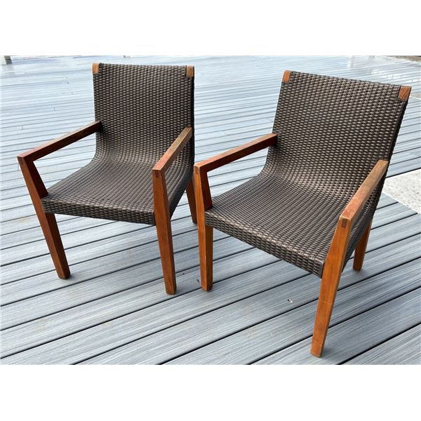 Qty 2 Janus et Cie Quinta Woven Armchairs w/ Teak Frame 22" x 18" x 38"H