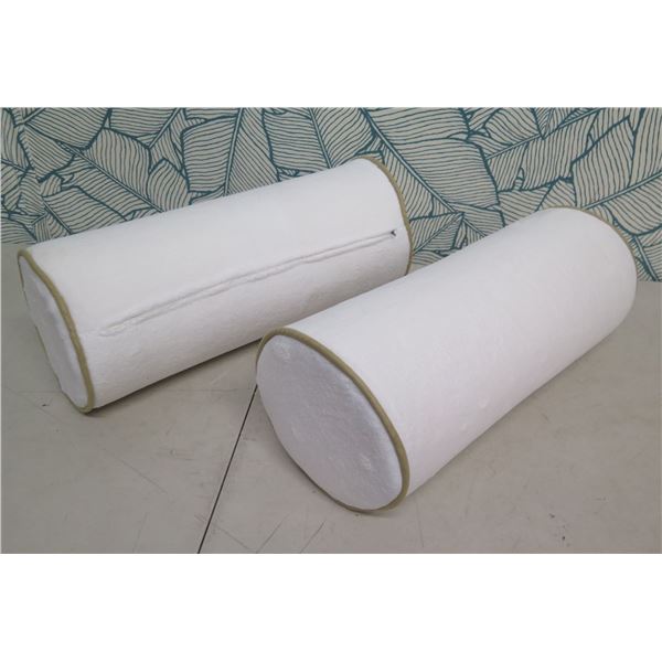 Qty 2 Cylinder Bolster Pillows w/ Removable Zippered Covers 9  Dia, 21 H