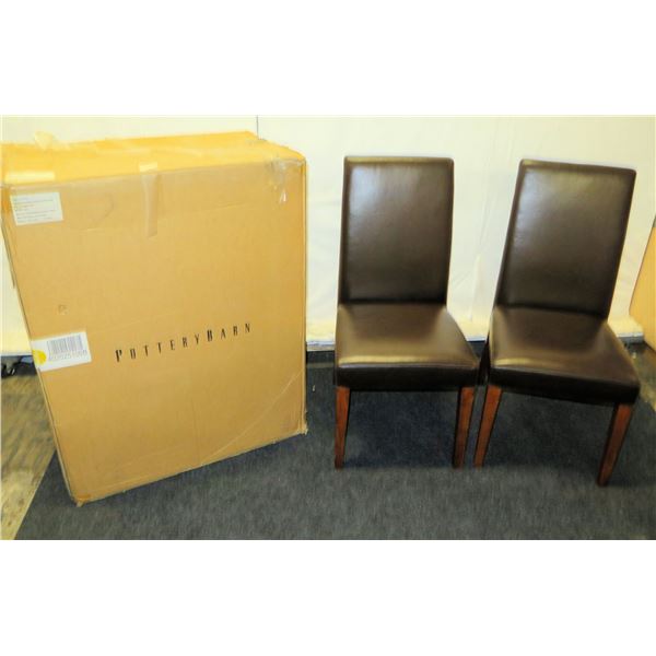 Qty 2 New Pottery Barn 4701561 Grayson Leather Dining Chairs 18 x16 x40 H