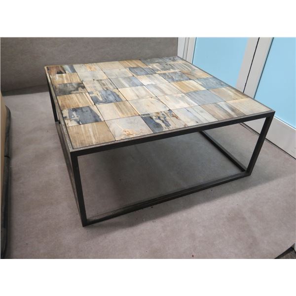 Metal Coffee Table w/ Distressed Wood or Stone Material 42 x42 x18 H (Heavy)