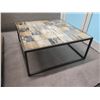 Image 1 : Metal Coffee Table w/ Distressed Wood or Stone Material 42"x42"x18"H (Heavy)