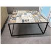 Image 2 : Metal Coffee Table w/ Distressed Wood or Stone Material 42"x42"x18"H (Heavy)