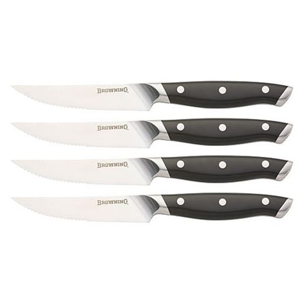 BROWNING STEAK KNIFE SET 4PC 4.25" BLADE W/LEATHER ROLL STH