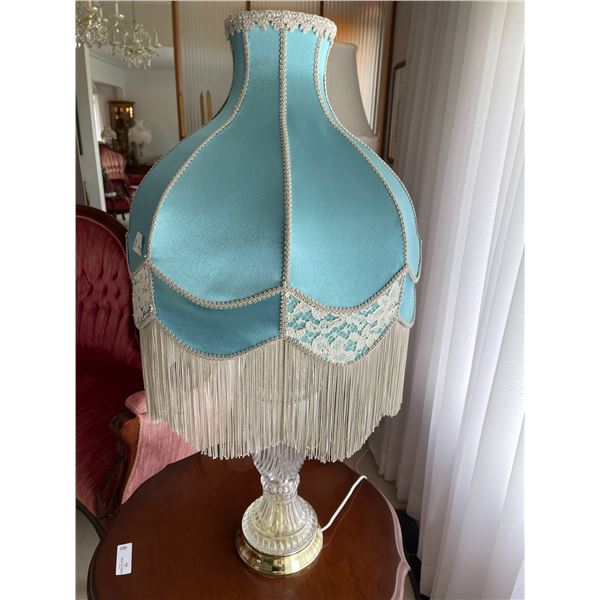 Victorian Crystal Lamp with Blue Shade 36 t x 17 w