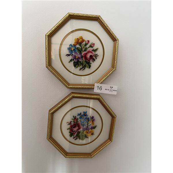 Pair of Framed Needlepoint Flowers