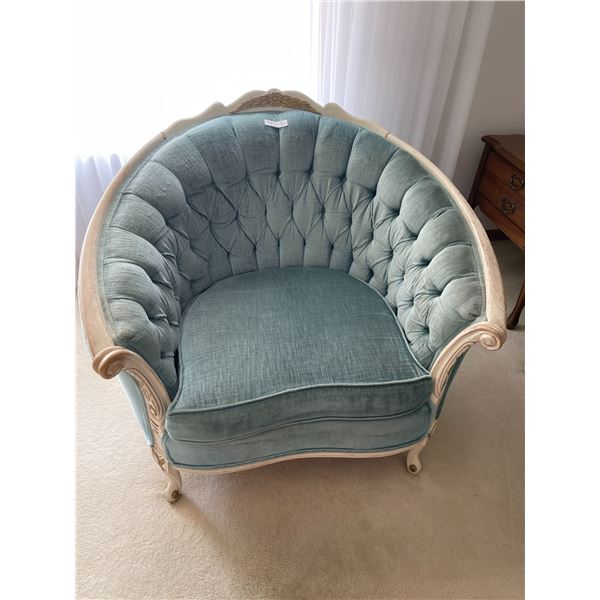 Vintage Armchair with White Fram and Blue Upholstery - 38W x 33D x 31T