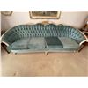 Image 1 : Vintage White Framed Couch with Blue Upholstry - 93L x 36D x 40T