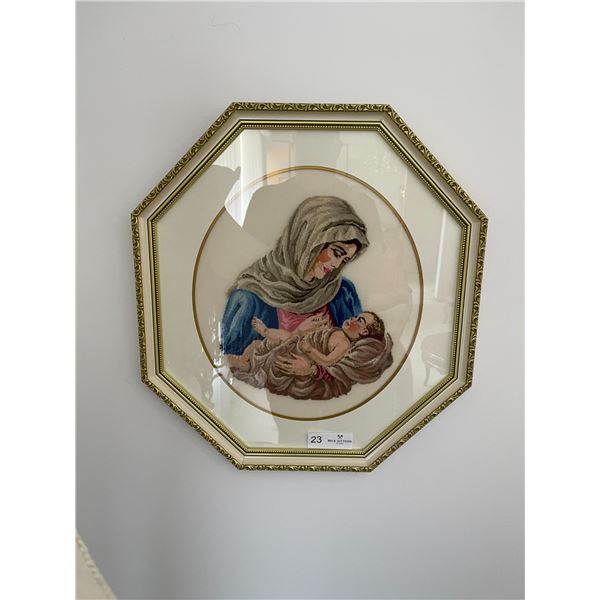 Madonna & Child Needlepoint Octagon Frame 18 x18
