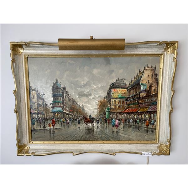 Oil On Canvass Paris Scene - 41L x 31T with Painting Light