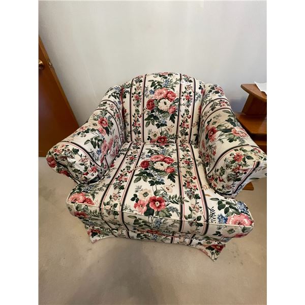 Floral Fabric Armchair - 35W x 34D x 32T