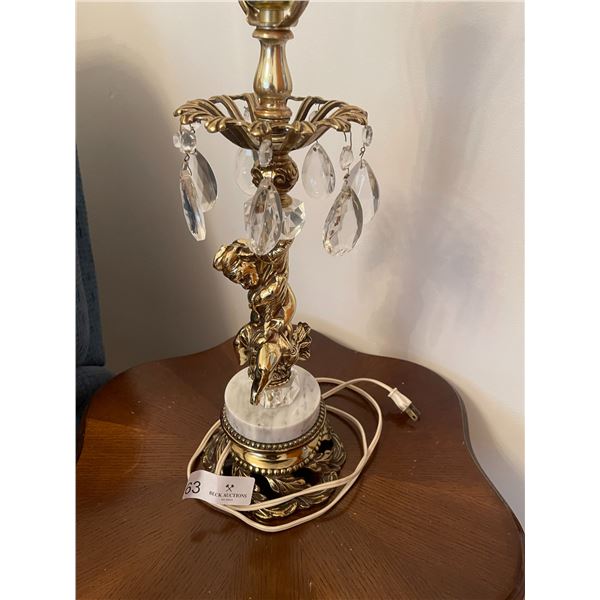 Crystal and Marble Cherub Lamp with NO Shade