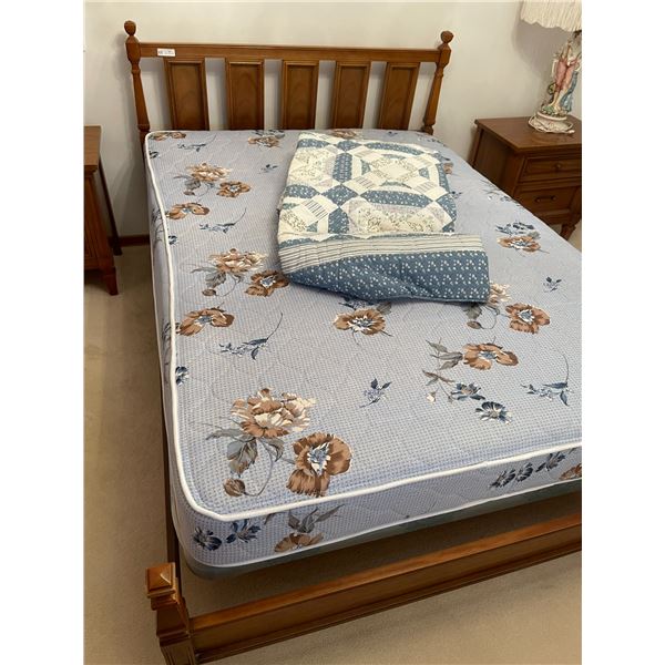 Light Maple Wood Bedframe with Double Mattress and Box Spring