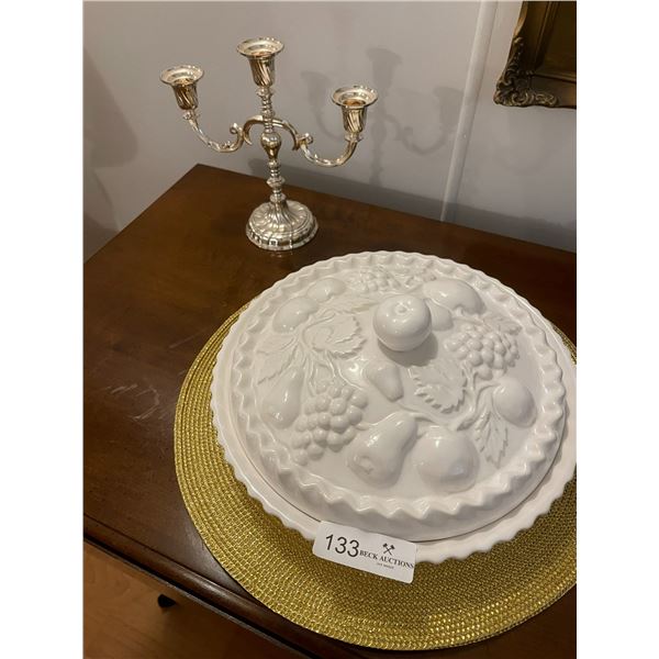 White Pie Dish & Brass Candle Holder