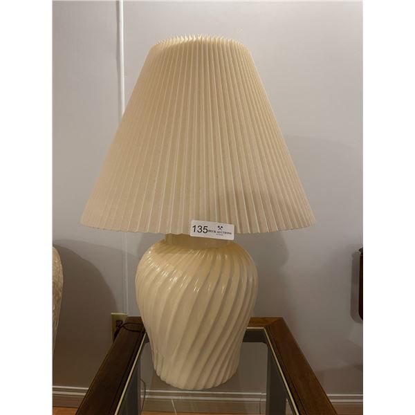 Pair Vintage Cream Lamps WIth Pleated Lampshades