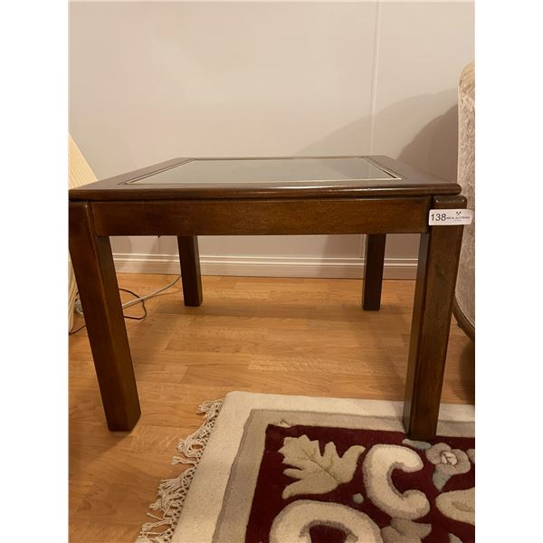 Pair Wood Glass Side Tables 26 x 26 x 20T