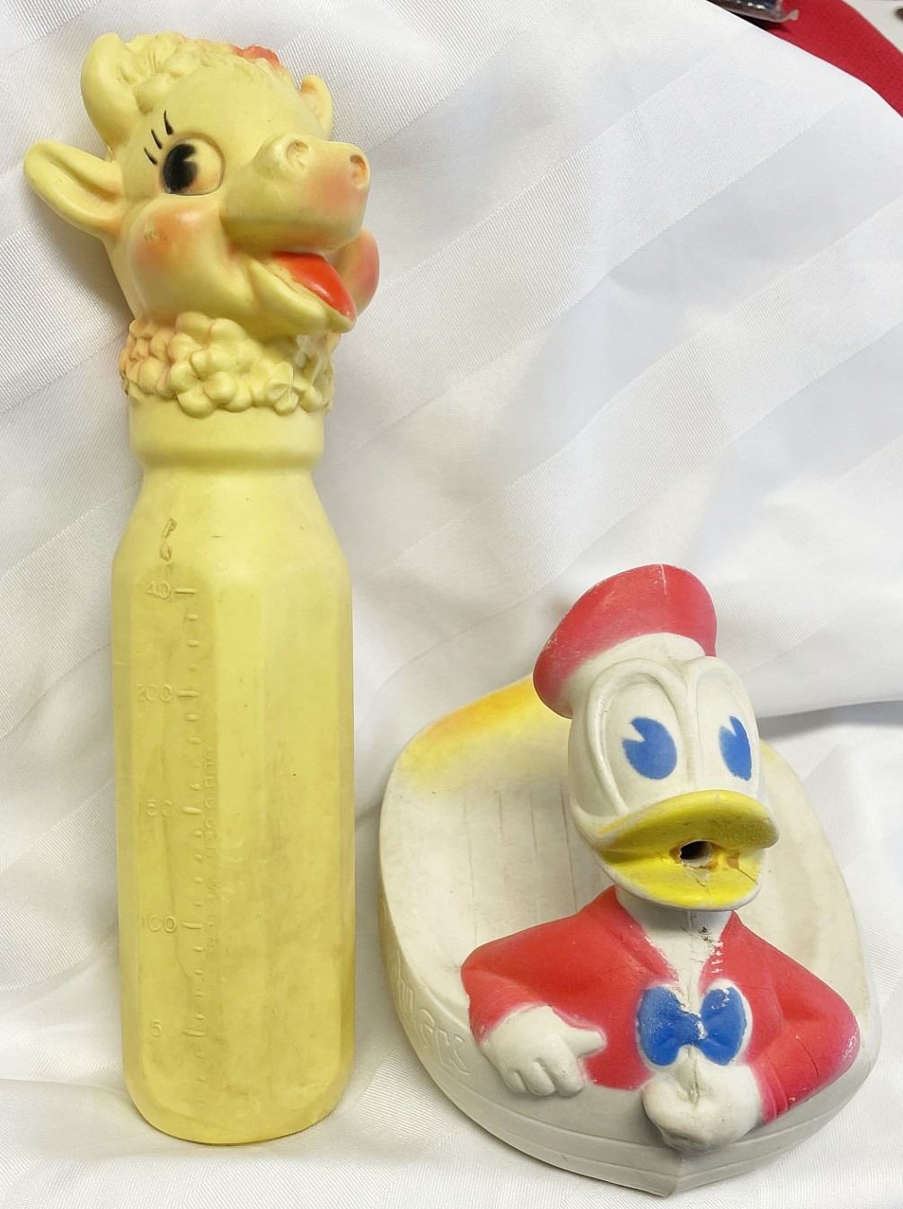 Vintage Bath Toys, Giraffe Baby Bottle and Donald Duck