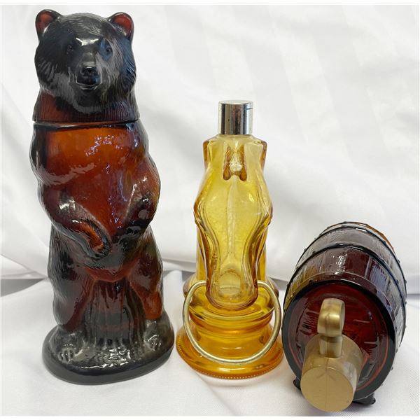 THREE Avon Bottles Bear, Horse and Barrel