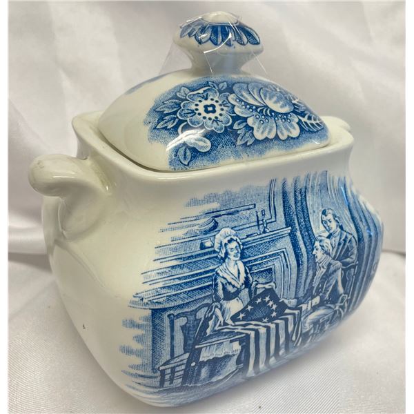 Liberty Blue Betsy Ross Sugar Bowl with Lid by STAFFORDSHIRE