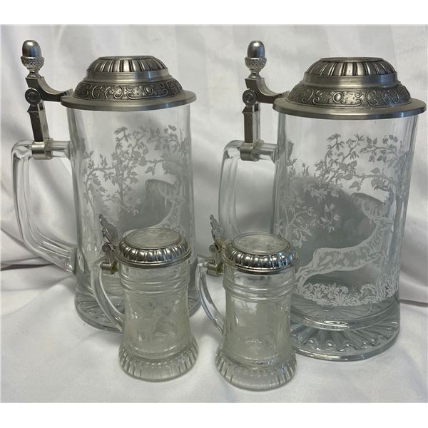 TWO Bavarian Beer Steins and Two Toothpick Holders