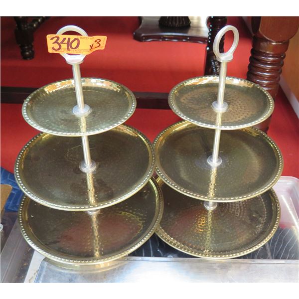 Qty 2 Three-Tier Round Metal Serving Dishes