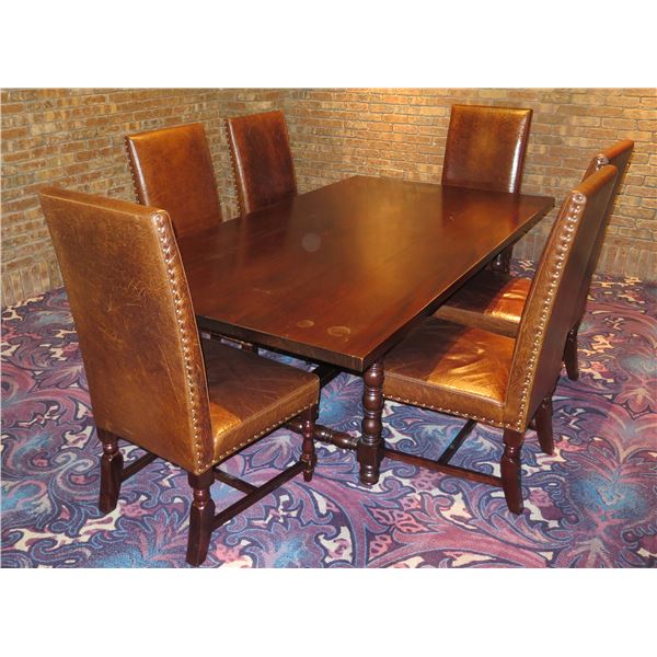 Wooden Dining Table 48" x 90"  & 6 Upholstered Chairs 46"H