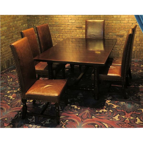 Wooden Dining Table 48" x 72"  & 6 Upholstered Chairs 46"H